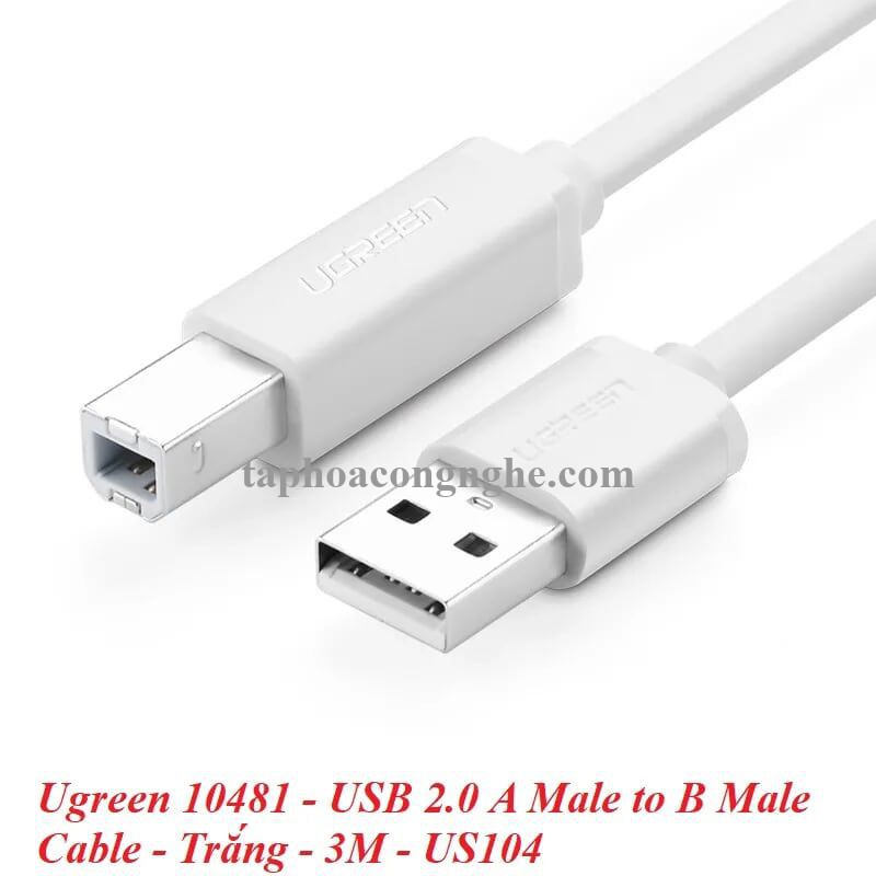 Ugreen 10481 3M màu Trắng Cáp USB 2.0 sang USB B máy in US104 30010481